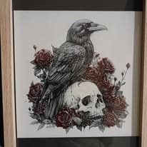 Tableau corbeau sur crâne